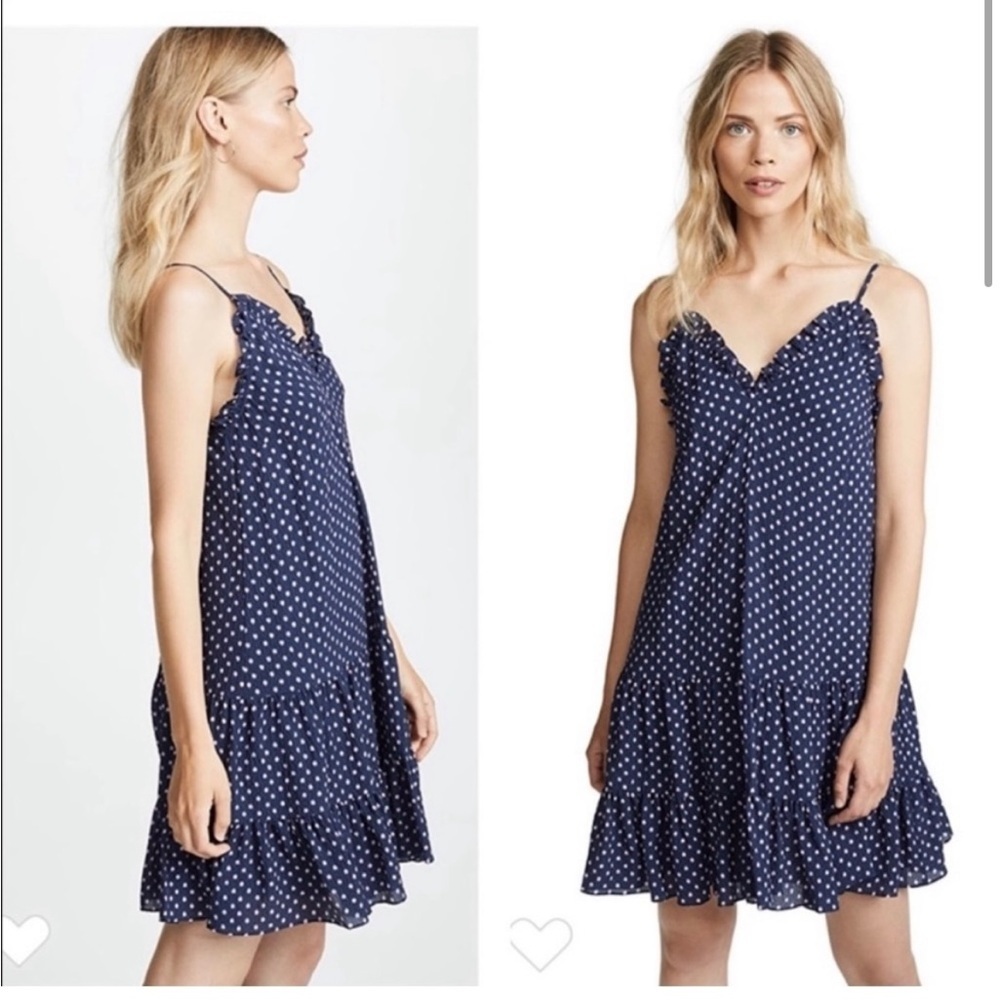 Rebecca Taylor Navy Blue and Pink Polka Dot Ikat Layered Tank Dress Size 4 - Picture 2 of 7